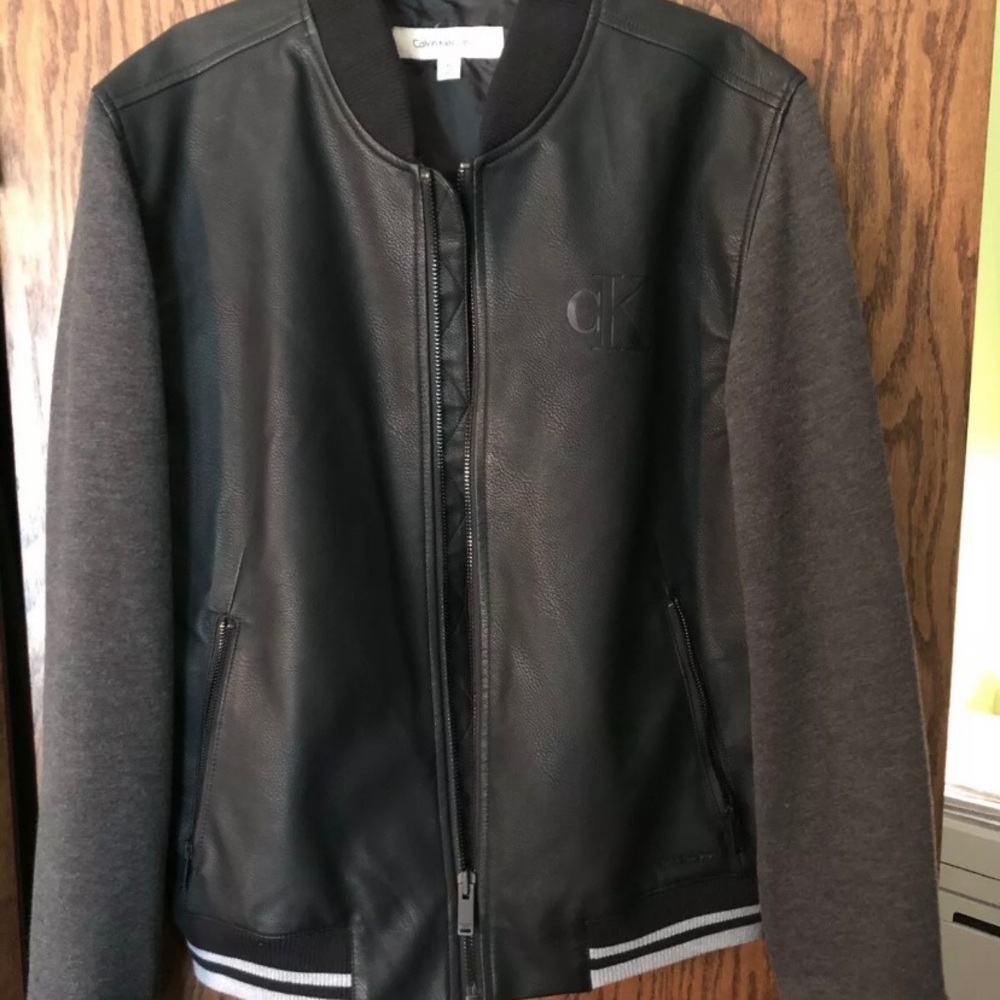 Calvin Klein Faux Leather Bomber Varsity Jacket XL